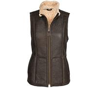 SNUGRUGS Ladies Luxury Brown Leather Gilet/Body Warmer, Aviator Finish Made from Double Faced Sheepskin. (Gilly). Size 16