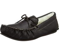 Snugrugs Men’s Henry Leather Slippers with Lamsbwool Lining and Rubber Sole, Brown (Dark Brown), 13 UK 48/49 EU