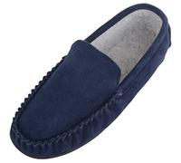 SNUGRUGS Mens Berber Fleece Lined Moccasin Slipper with Non-Slip Rubber Sole - Navy - UK 10