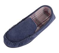 SNUGRUGS Mens Easy Slip On Suede Fabric Lined Moccasin Slippers, Hard Sole, Navy, UK 7
