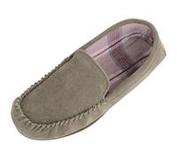 SNUGRUGS Mens Easy Slip On Suede Fabric Lined Moccasin Slippers, Hard Sole, Olive, UK 7