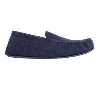 SNUGRUGS Men's Easy Slip On Suede Fabric Lined Winter Moccasin Slippers with Rubber Sole in Navy | Size: 7 SNUGRUGS Navy 7