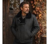 SNUGRUGS Men's Full Sheepskin Crossover Zip Aviator Flying Jacket in Black | Size: 46R SNUGRUGS Black 46R