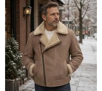 SNUGRUGS Men's Full Sheepskin Crossover Zip Aviator Flying Jacket in Camel | Size: 48R SNUGRUGS Camel 48R