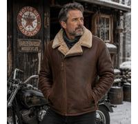SNUGRUGS Men's Full Sheepskin Crossover Zip Aviator Flying Jacket in Chocolate | Size: 36R SNUGRUGS Chocolate 36R