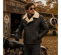 SNUGRUGS Men's Full Sheepskin Crossover Zip Aviator Flying Jacket in Dark Brown | Size: 50R SNUGRUGS Dark Brown 50R