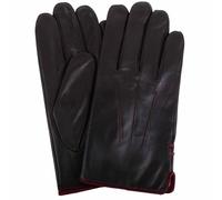SNUGRUGS Mens Genuine Leather Gloves, Classic Three Point Stitch, Contrast Piping Trim, Black, Small