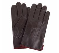 SNUGRUGS Mens Genuine Leather Gloves, Classic Three Point Stitch, Contrast Piping Trim, Brown, Medium