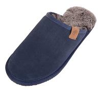 SNUGRUGS Mens Genuine Sheepskin Open Back Winter Mule Slipper with EVA Sole - Navy Tipped - UK 10
