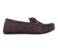 SNUGRUGS Men's George, Suede Moccasin Slippers with Checked Cotton Inner & Rubber Sole in Brown | Size: 8 SNUGRUGS Brown 8