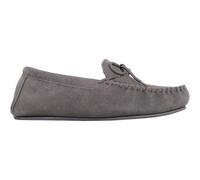 SNUGRUGS Men's George, Suede Moccasin Slippers with Checked Cotton Inner & Rubber Sole in Grey | Size: 7 SNUGRUGS Grey 7