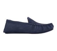 SNUGRUGS Men's Leo, Suede Loafer Moccasin Slippers with Checked Cotton Inner & Rubber Sole in Navy | Size: 8 SNUGRUGS Navy 8