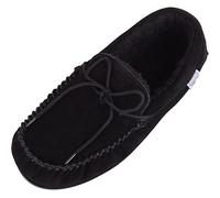 SNUGRUGS Men's Monty Suede Wool Rubber Sole Moccasins, Black 12 UK / 46 EU