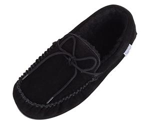 SNUGRUGS Men's Monty Suede Wool Rubber Sole Moccasins, Black 14 UK / 48 EU