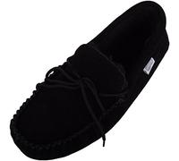 SNUGRUGS Men's Monty Suede Wool Rubber Sole Moccasins, Black 15 UK / 49 EU