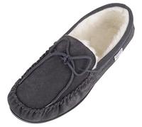 SNUGRUGS Men's Monty Suede Wool Rubber Sole Moccasins, Dark Grey 14 UK / 48 EU