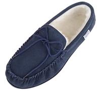 SNUGRUGS Men's Monty Suede Wool Rubber Sole Moccasins, Navy 14 UK / 48 EU
