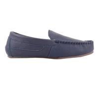 SNUGRUGS Men's Slip On Smart Leather Moccasin Loafer Slipper with Fabric Tartan Inner in Navy | Size: 7 SNUGRUGS Navy 7