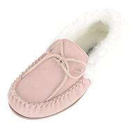 SNUGRUGS Molly, Womens Wool Moccasin with Cuff & Rubber Sole, Camel, 8 UK / 41 EU
