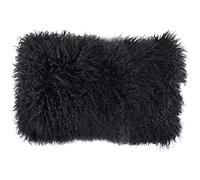 SNUGRUGS Mongolian Long Curly Wool Sheepskin Cushion/Pillow & Cushion Inner - 30cm x 50cm - Black