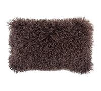 SNUGRUGS Mongolian Long Curly Wool Sheepskin Cushion/Pillow & Cushion Inner - 30cm x 50cm - Dark Brown