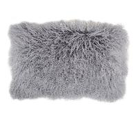 SNUGRUGS Mongolian Long Curly Wool Sheepskin Cushion/Pillow & Cushion Inner - 30cm x 50cm - Grey