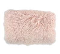 SNUGRUGS Mongolian Long Curly Wool Sheepskin Cushion/Pillow & Cushion Inner - 30cm x 50cm - Light Pink
