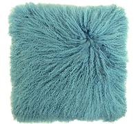 SNUGRUGS Mongolian Long Curly Wool Sheepskin Cushion/Pillow & Cushion Inner - 40cm x 40cm - Light Blue