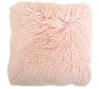 SNUGRUGS Mongolian Long Curly Wool Sheepskin Cushion/Pillow & Cushion Inner - 40cm x 40cm - Light Pink
