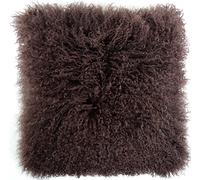 SNUGRUGS Mongolian Long Curly Wool Sheepskin Cushion/Pillow & Cushion Inner - 60cm x 60cm - Brown