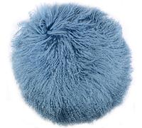 SNUGRUGS Round Mongolian Long Curly Wool Sheepskin Cushion/Pillow & Cushion Inner (40cm Width, Light Blue)