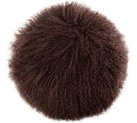 SNUGRUGS Round Mongolian Long Curly Wool Sheepskin Cushion/Pillow & Cushion Inner - Brown