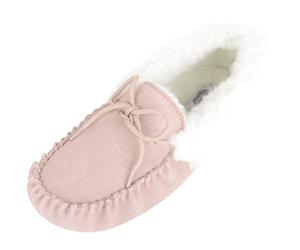 SNUGRUGS Sophia, Womens Wool Moccasin with Cuff & Suede Sole, Camel, 6 UK / 39 EU