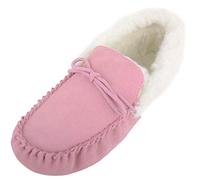 SNUGRUGS Sophia, Womens Wool Moccasin with Cuff & Suede Sole, Pink, 5 UK / 38 EU