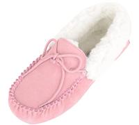 SNUGRUGS Sophia, Womens Wool Moccasin with Cuff & Suede Sole, Pink, 9 UK / 42 EU