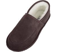 SNUGRUGS Unisex Suede Full Slipper with Full Wool Lining and Hard Sole - Brown - UK 10