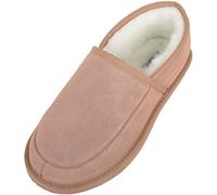 SNUGRUGS Unisex Suede Full Slipper with Full Wool Lining and Hard Sole - Camel - UK 9