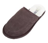 SNUGRUGS Unisex Suede Mule Slipper with Full Wool Lining and Hard Sole - Brown - UK 7