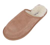 SNUGRUGS Unisex Suede Mule Slipper with Full Wool Lining and Hard Sole - Camel - UK 7