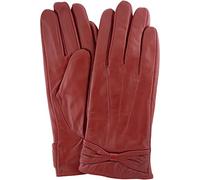 SNUGRUGS Womens Butter Soft Premium Leather Glove with Bow, 3 Point Stitch Desin & Warm Fleece Linning - Red - Medium (7")