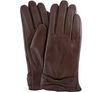 SNUGRUGS Womens Butter Soft Premium Leather Glove with Bow, 3 Point Stitch Desin & Warm Fleece Linning - Brown - Small (6.5")