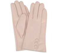 SNUGRUGS Womens Butter Soft Premium Leather Glove with Classic Triple Button Stitch Detail & Warm Fleece Lining (Large (7.5"), Beige)