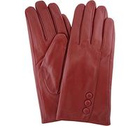 SNUGRUGS Womens Butter Soft Premium Leather Glove with Classic Triple Button Stitch Detail & Warm Fleece Lining - Red - Medium (7")