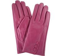 SNUGRUGS Womens Butter Soft Premium Leather Glove with Classic Triple Button Stitch Detail & Warm Fleece Lining - Pink - Large (7.5")