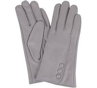 SNUGRUGS Womens Butter Soft Premium Leather Glove with Classic Triple Button Stitch Detail & Warm Fleece Lining (Large (7.5"), Light Grey)