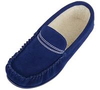 SNUGRUGS Womens Easy Slip On Suede Berber Fleecer Winter Moccasin Slippers - Blue - UK 4