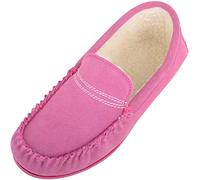 SNUGRUGS Womens Easy Slip On Suede Berber Fleecer Winter Moccasin Slippers - Pink - UK 4