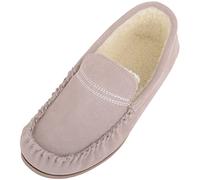 SNUGRUGS Womens Easy Slip On Suede Berber Fleecer Winter Moccasin Slippers, Stone, UK 8