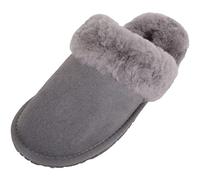 SNUGRUGS Women's Elsie, Open Back Sheepskin Mule Slipper with Cuff, Grey 8 UK / 41 EU
