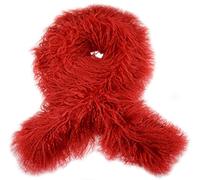 SNUGRUGS Womens Extra Long Genuine Curly Mongolian Sheepskin Scarf/Boa - Bright Red